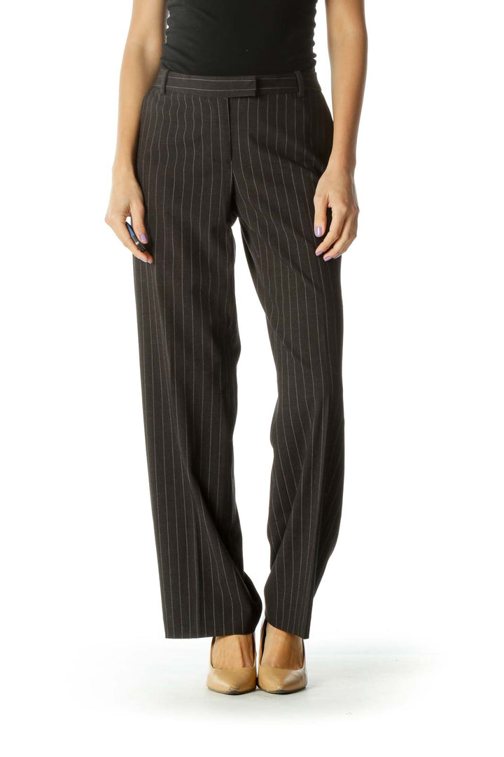 Black Pinstripe Straight-Leg Pants