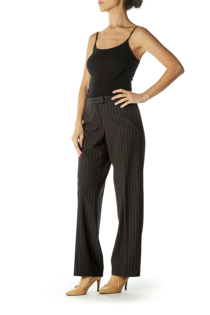 Black Pinstripe Straight-Leg Pants