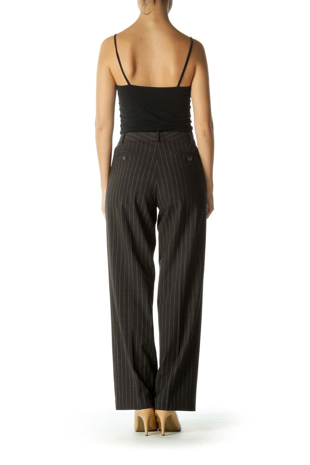 Black Pinstripe Straight-Leg Pants