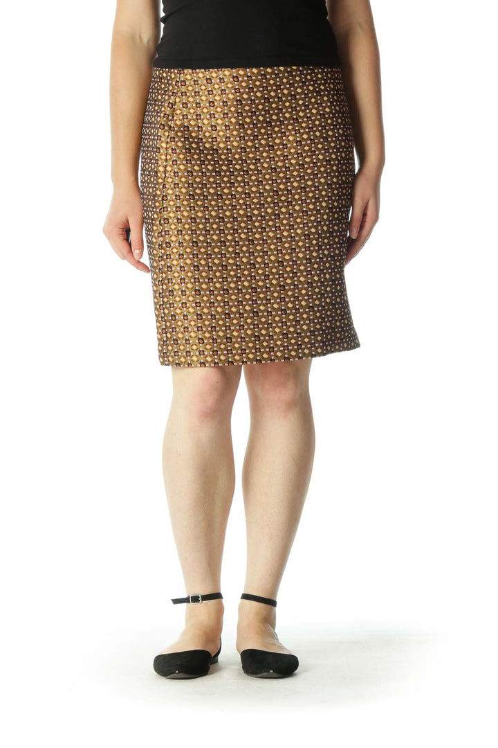 Gold Patterned A-Line Skirt