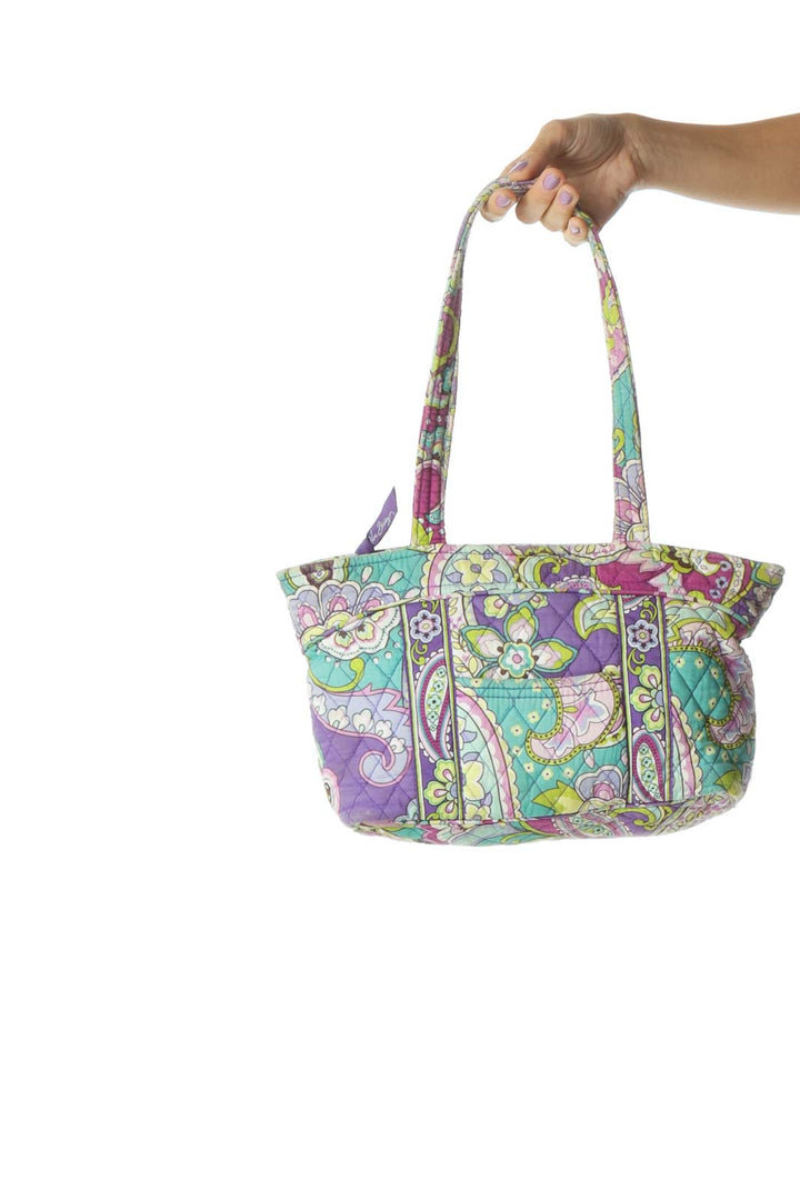 Purple Multicolor Paisley Print Quilted Shoulder Bag