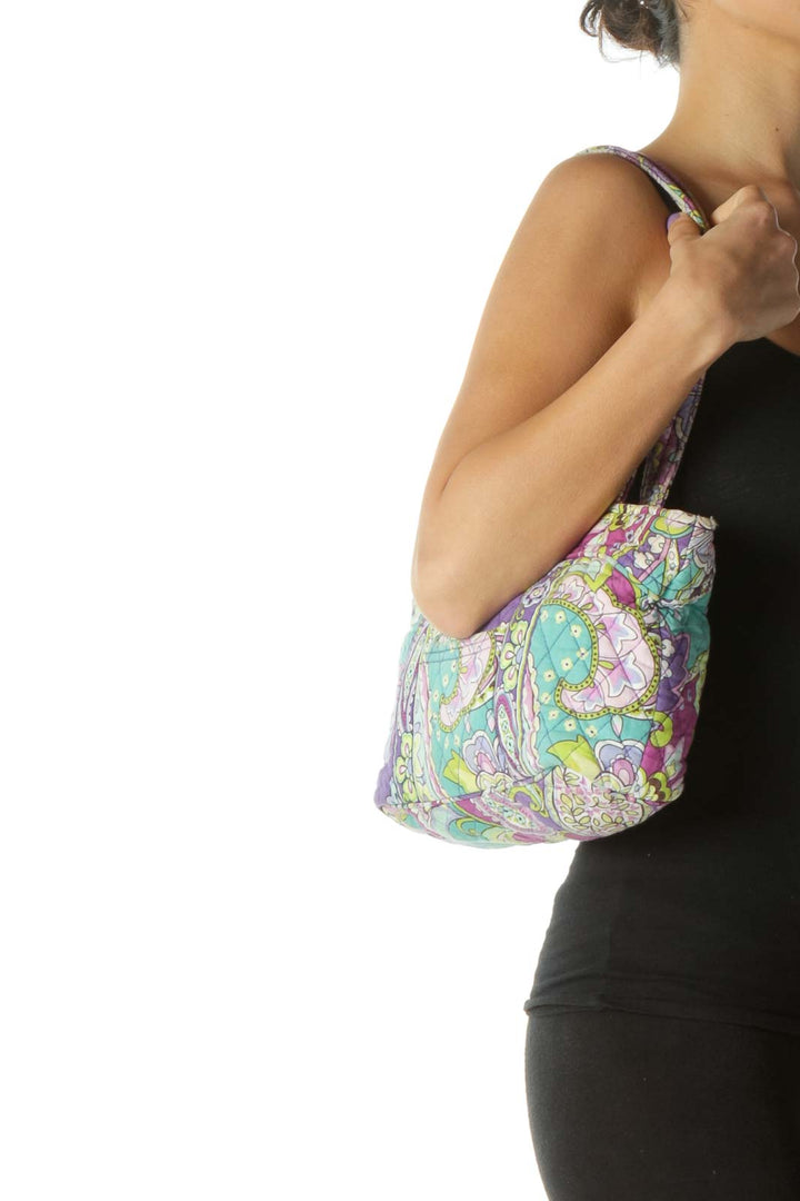 Purple Multicolor Paisley Print Quilted Shoulder Bag