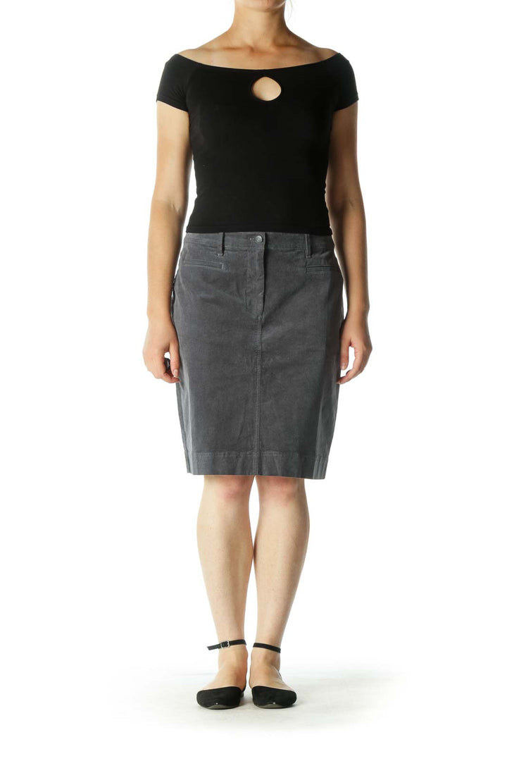 Gray Corduroy Pencil Skirt