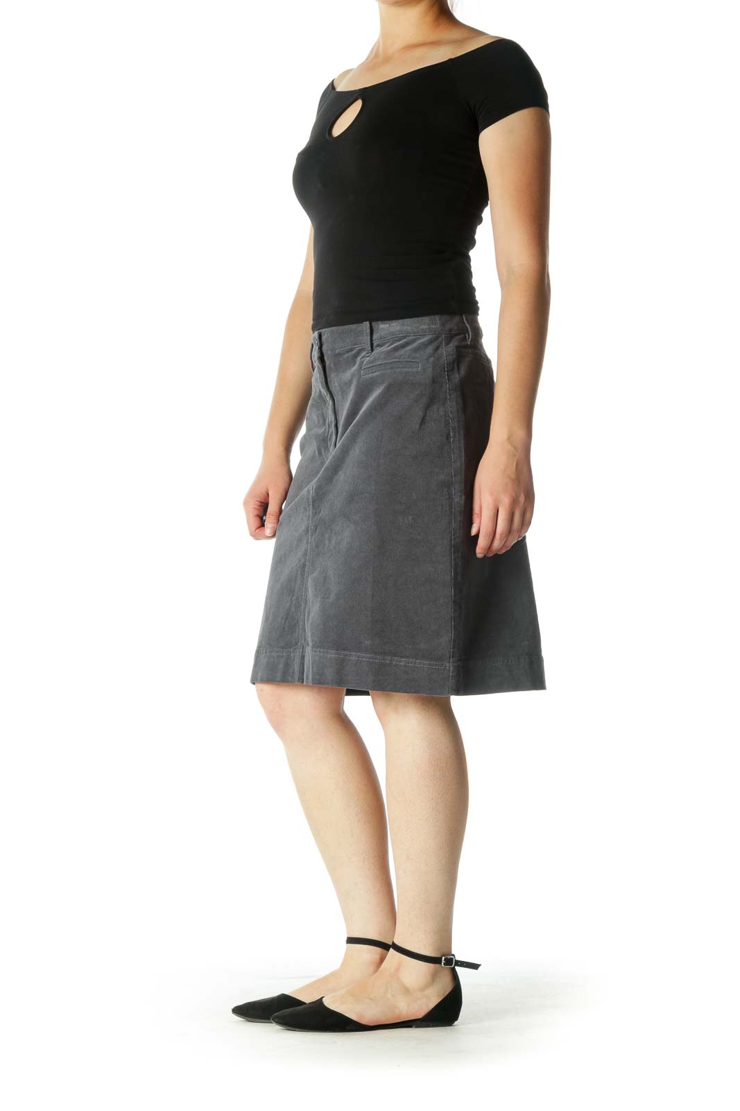 Gray Corduroy Pencil Skirt