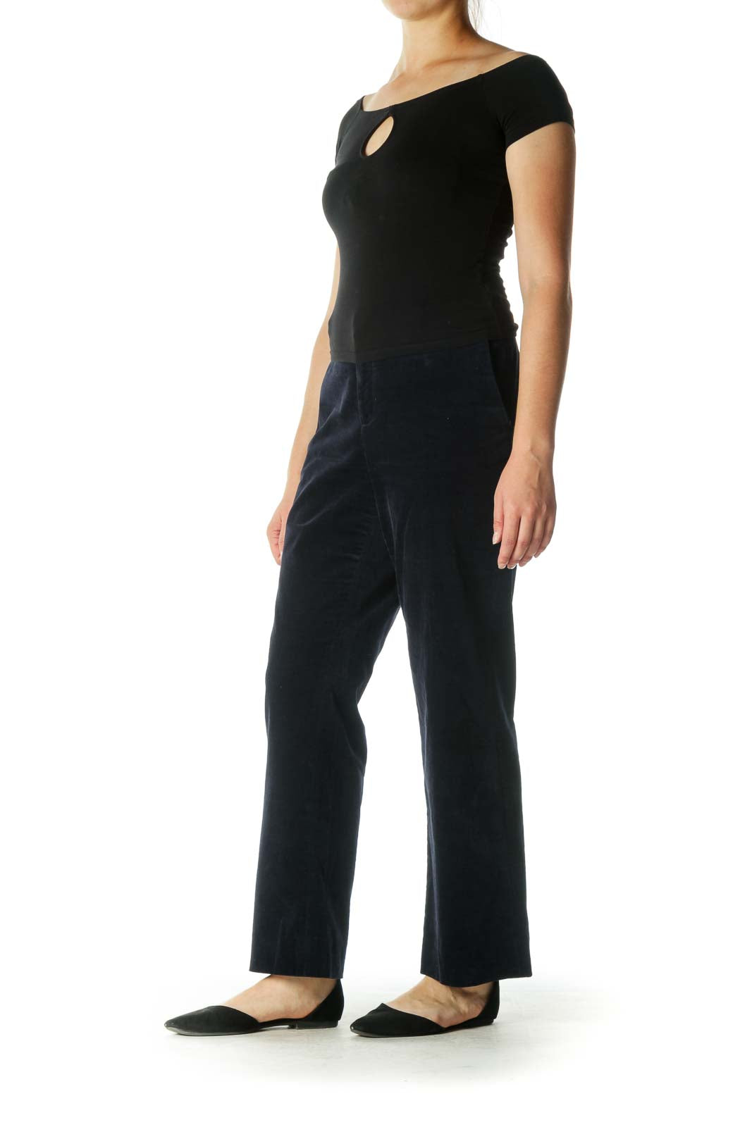 Navy Velvet Straight-Leg Pants