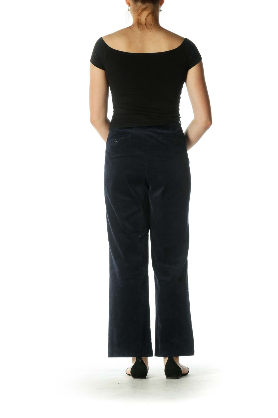 Navy Velvet Straight-Leg Pants