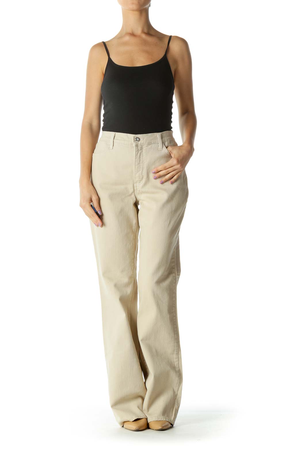 Beige Wide-Leg Pants