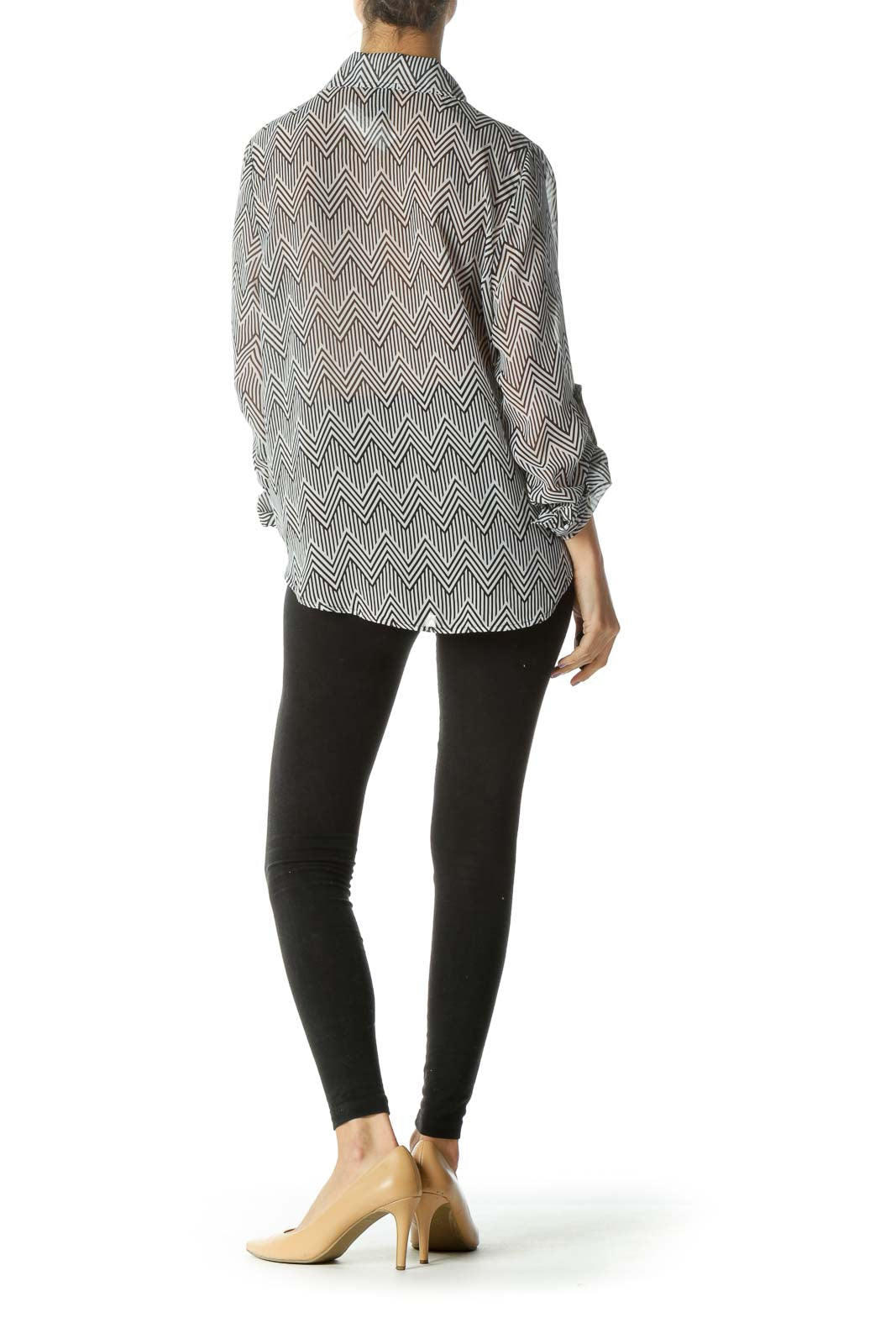 Black White Geometric Print Sheer Shirt