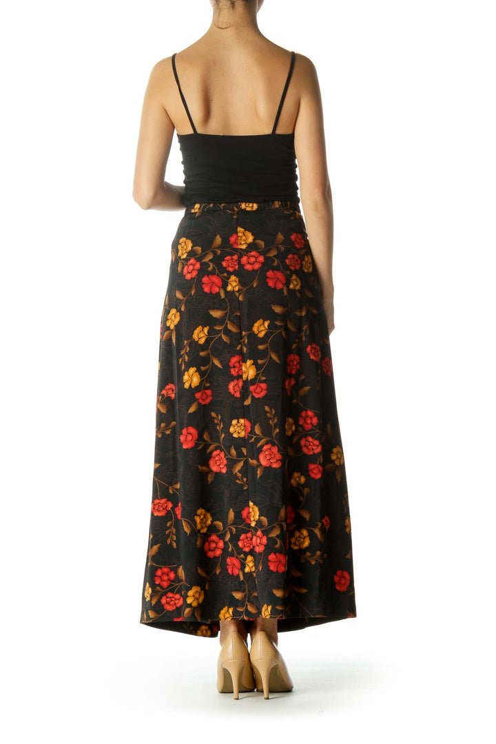 Black Orange Floral Maxi Skirt