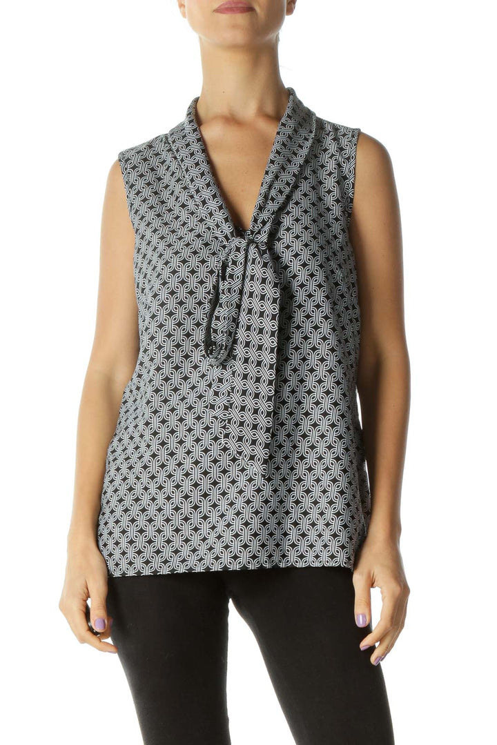 Black White Print Tie Detail Sleeveless Top