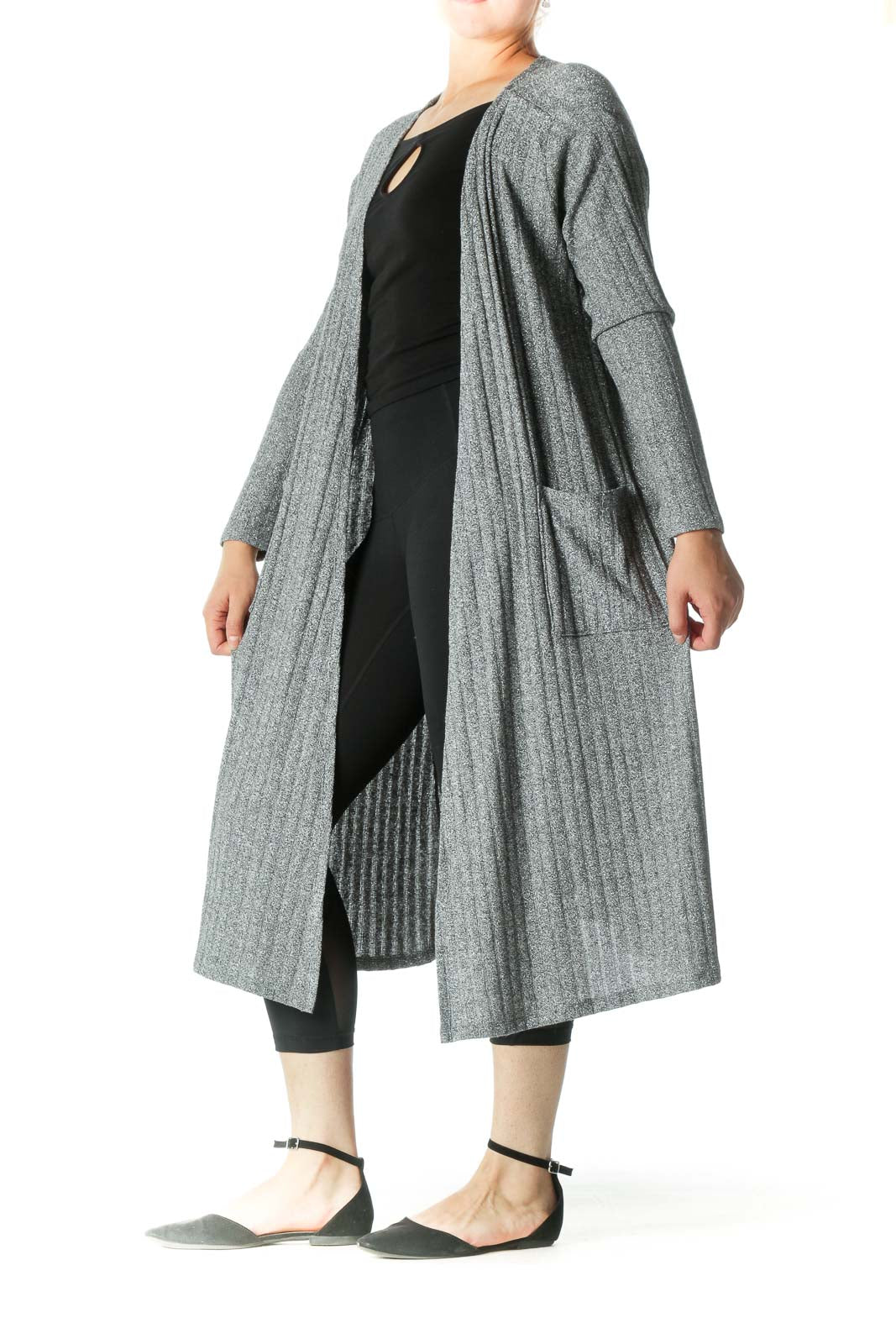 Silver Metallic Long Cardigan