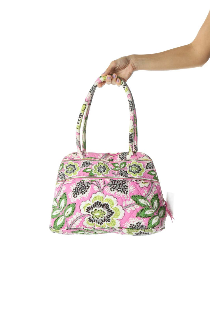 Green and Pink Floral Print Quilted Bag