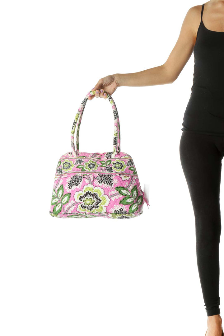 Green and Pink Floral Print Quilted Bag