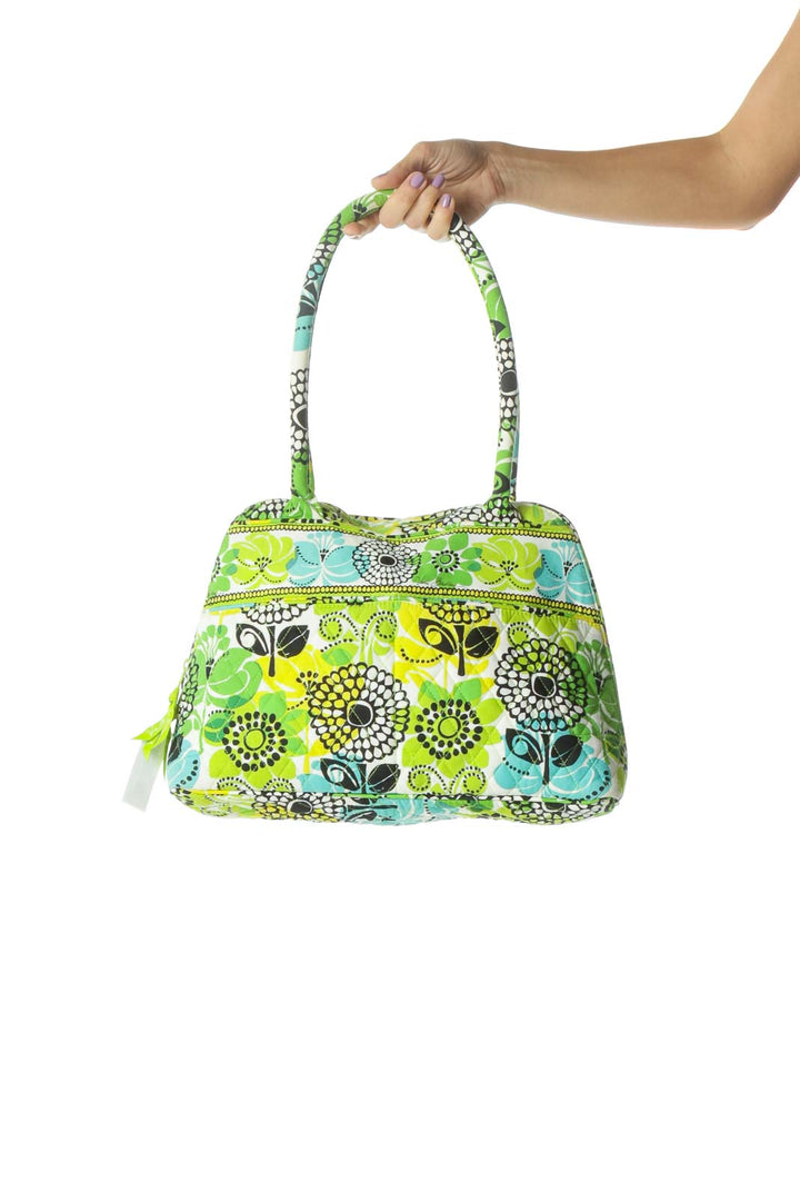 Green and Yellow Floral Print Quilted Satchel