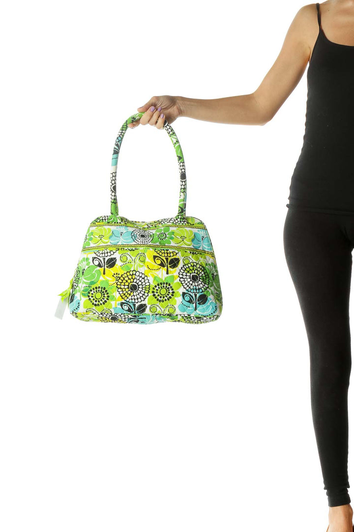 Green and Yellow Floral Print Quilted Satchel