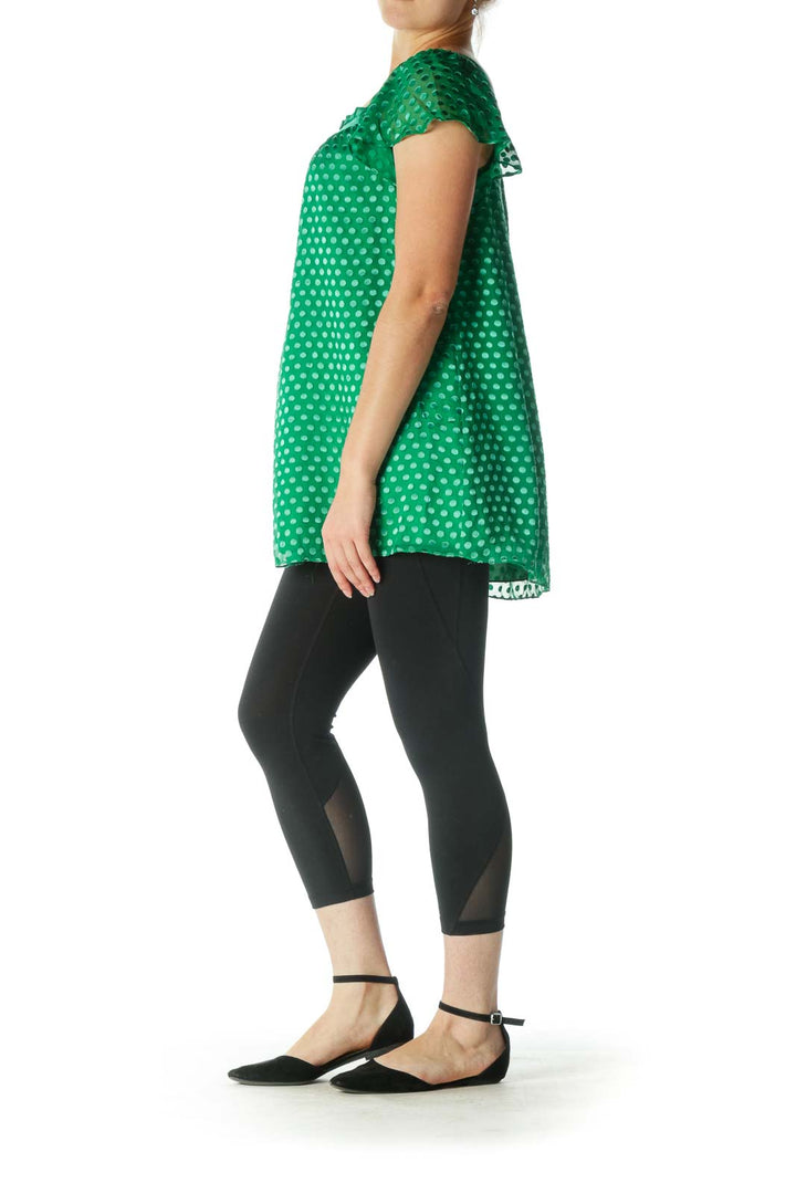 Green Silk Square Neckline Textured Top