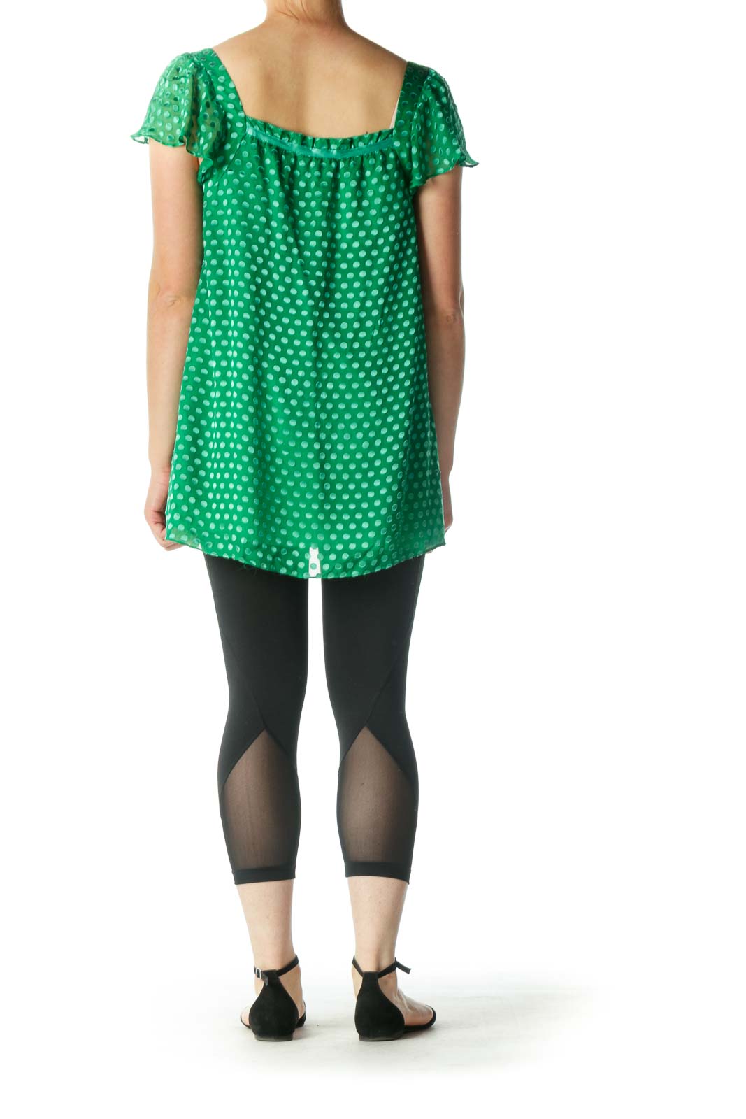 Green Silk Square Neckline Textured Top