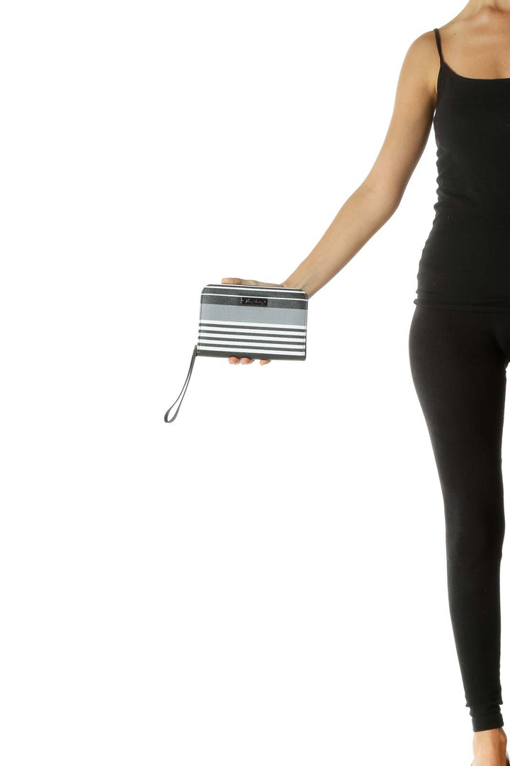 Black Gray and White Striped Clutch