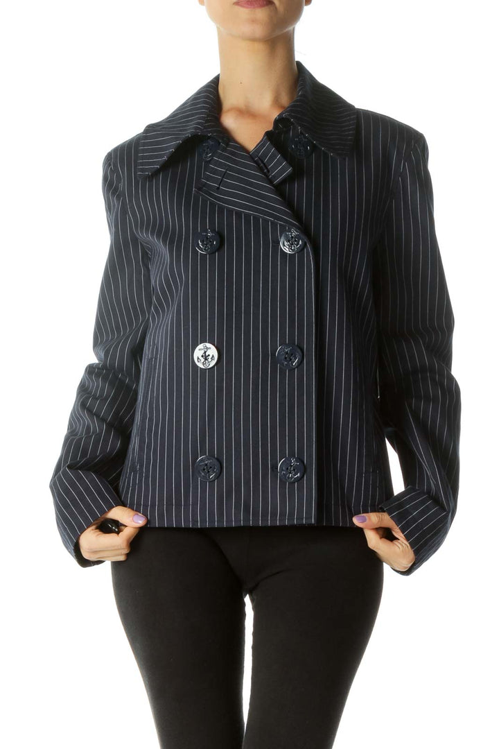 Navy and White Striped Double-Breasted Coat