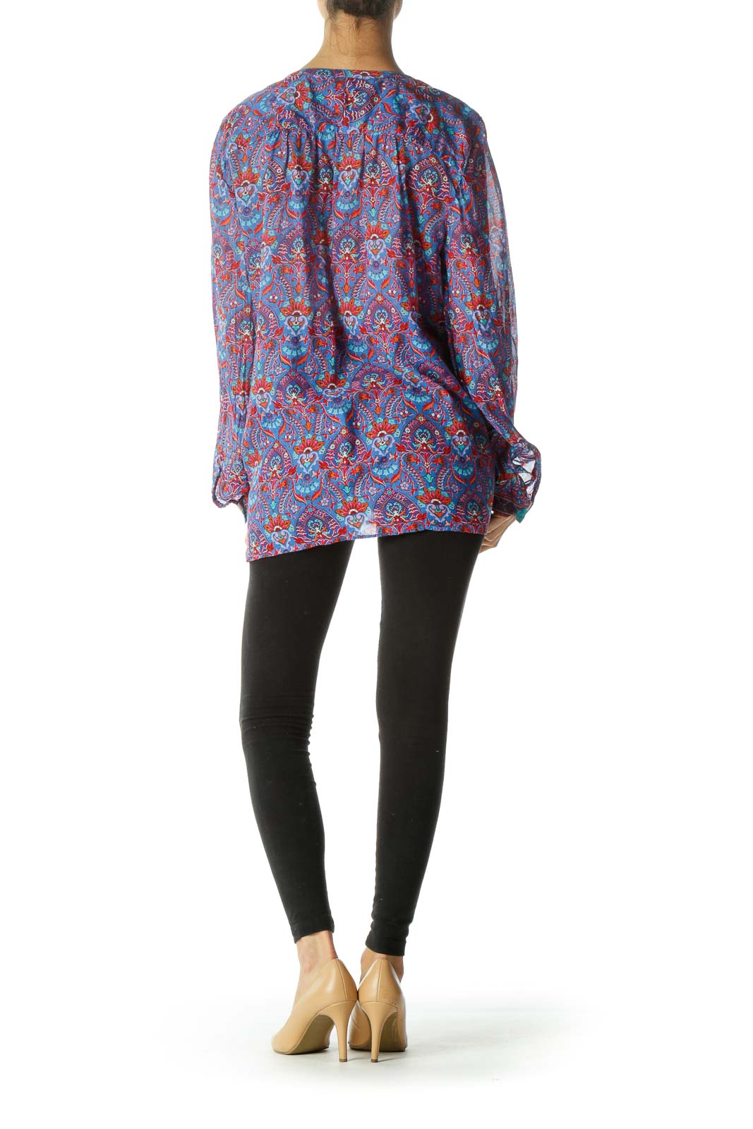 Blue Purple Red Print Long Sleeve Tunic Top