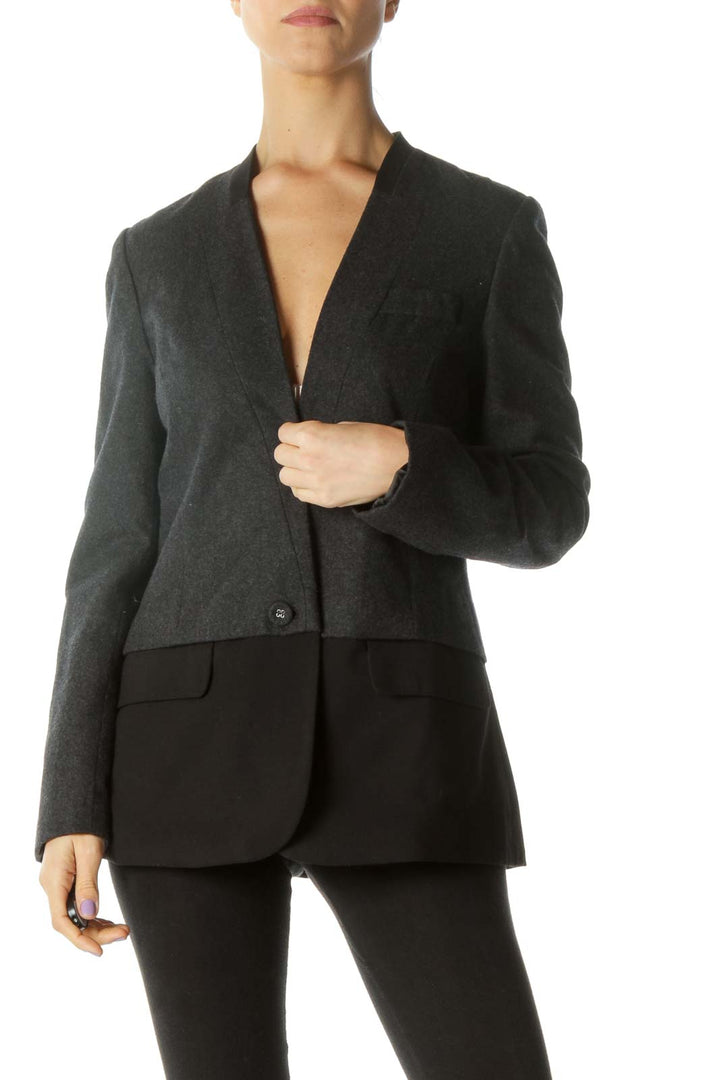 Gray Deep V-neck Blazer