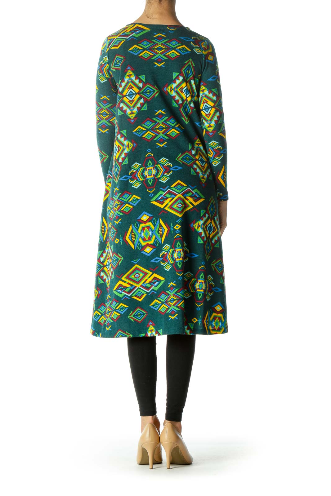 Teal Multicolor Print Long Cardigan