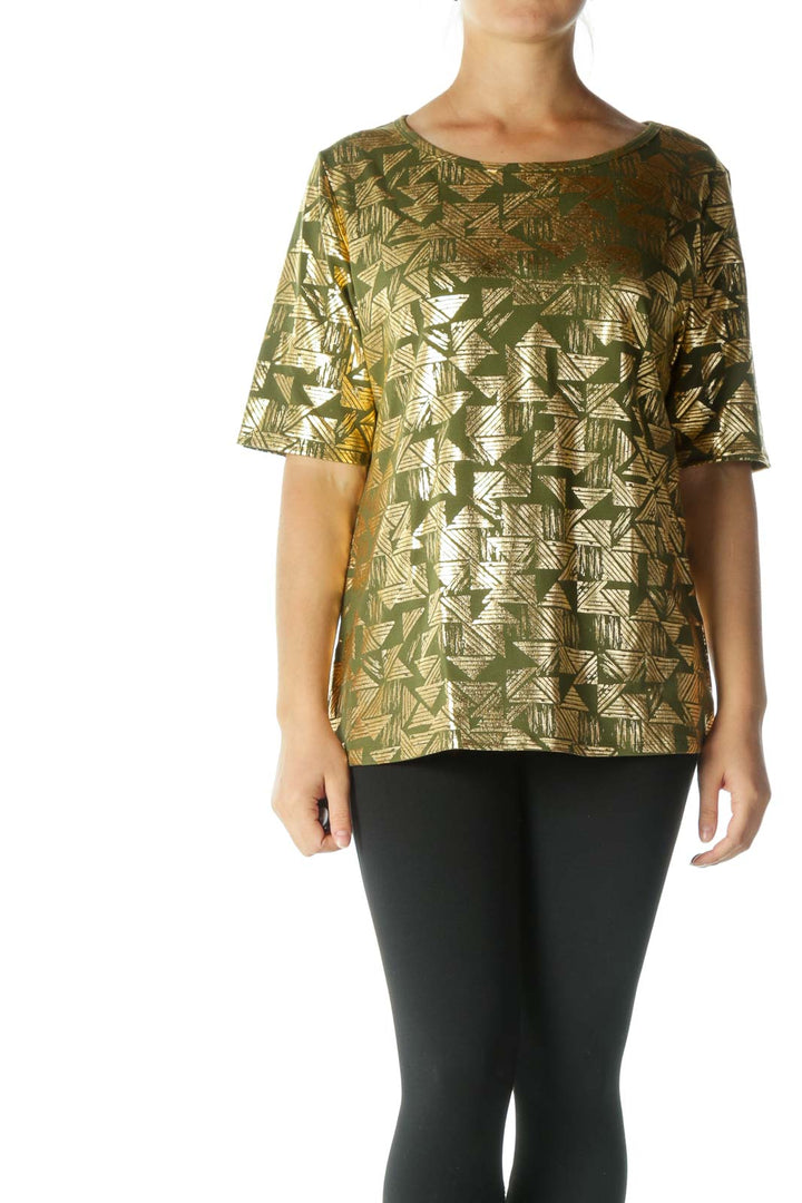 Green Gold Textured Print T-Shirt