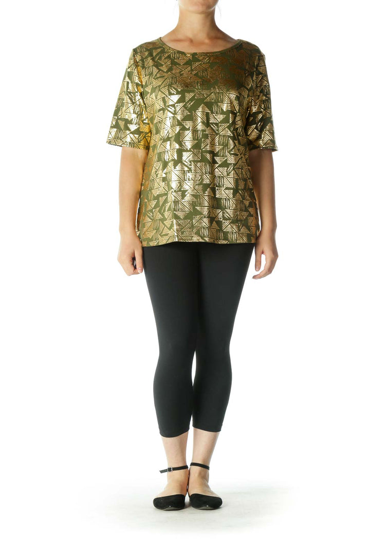 Green Gold Textured Print T-Shirt