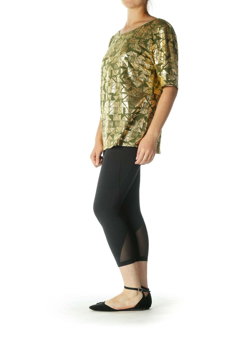 Green Gold Textured Print T-Shirt