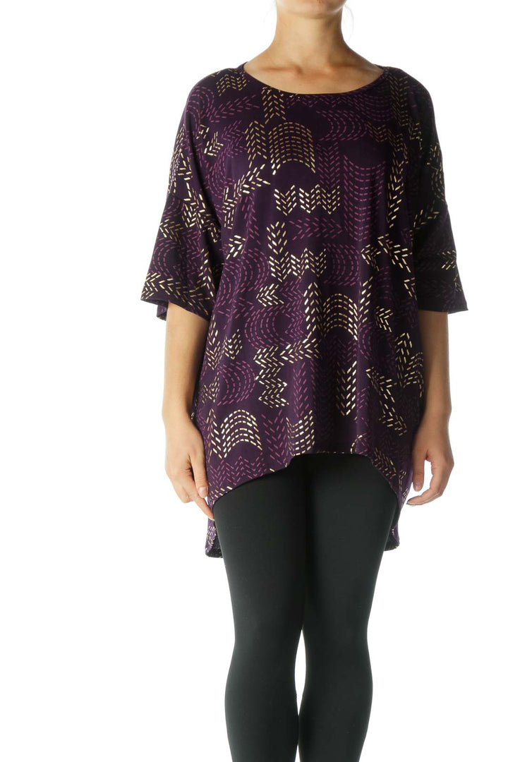 Purple Gold Textured Print T-Shirt