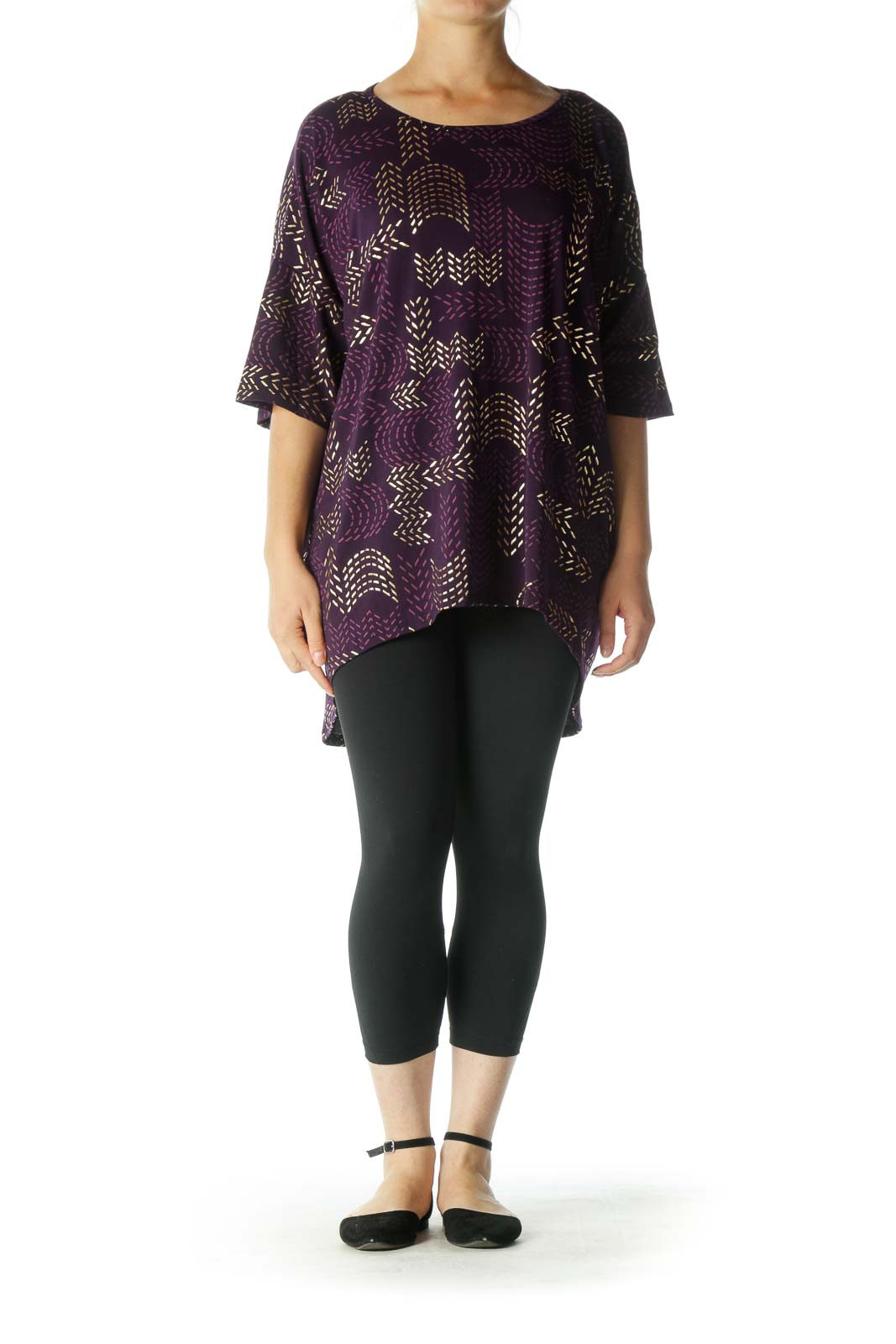 Purple Gold Textured Print T-Shirt