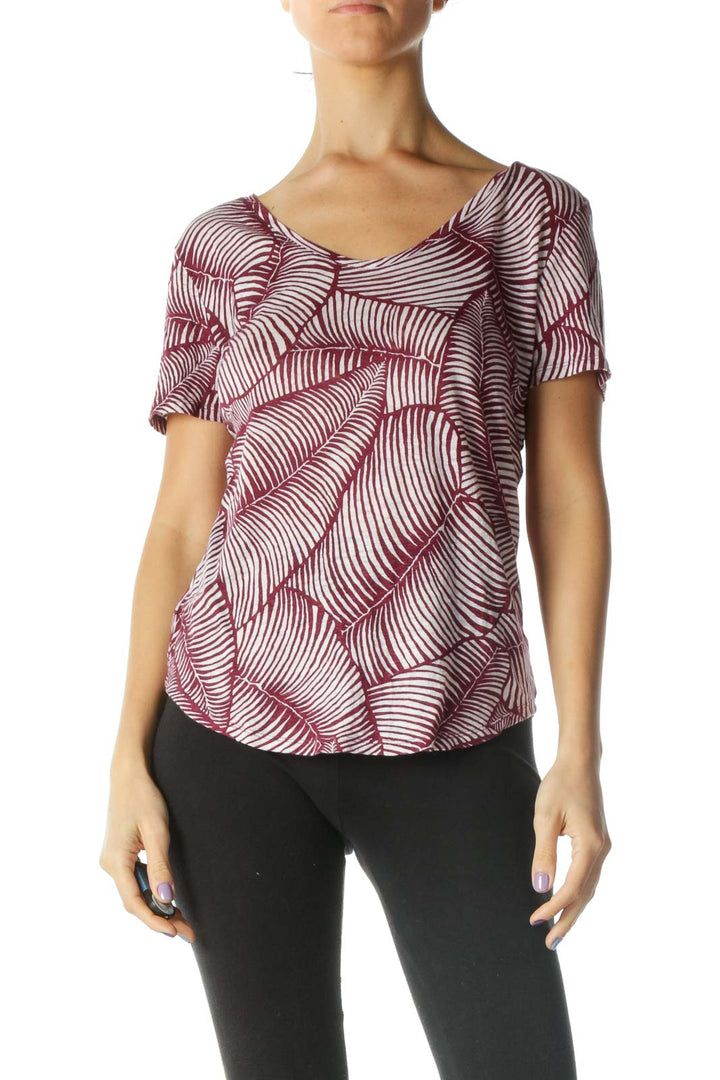 Burgundy White Printed T-Shirt