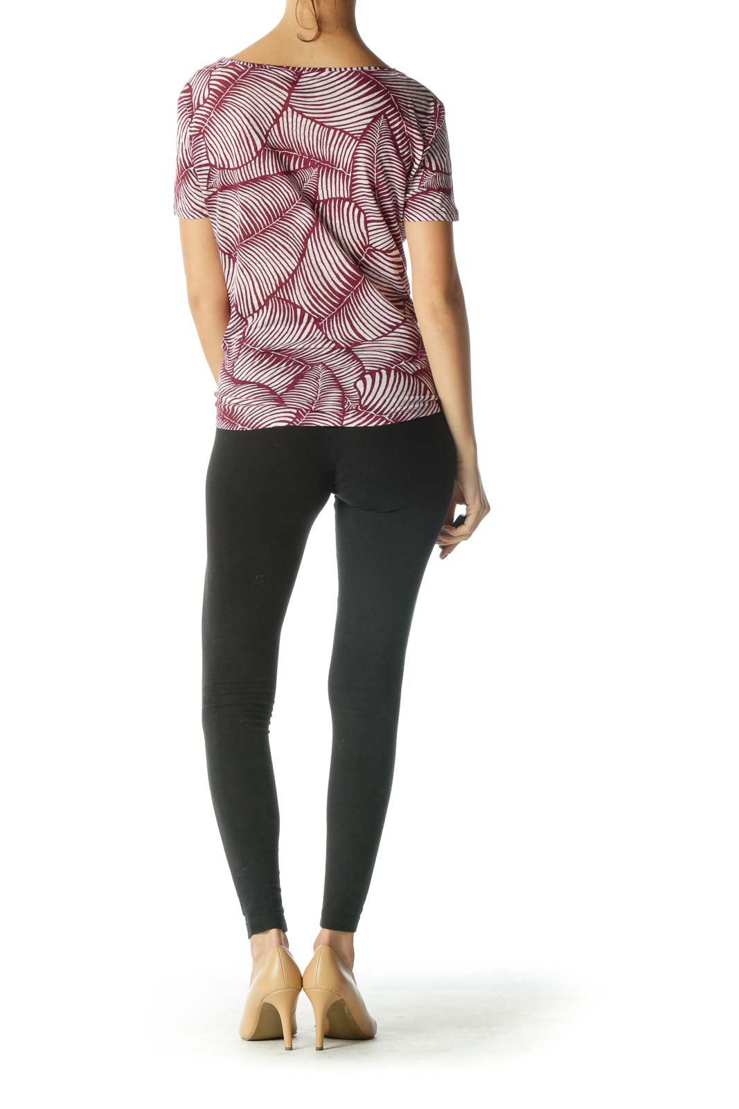 Burgundy White Printed T-Shirt