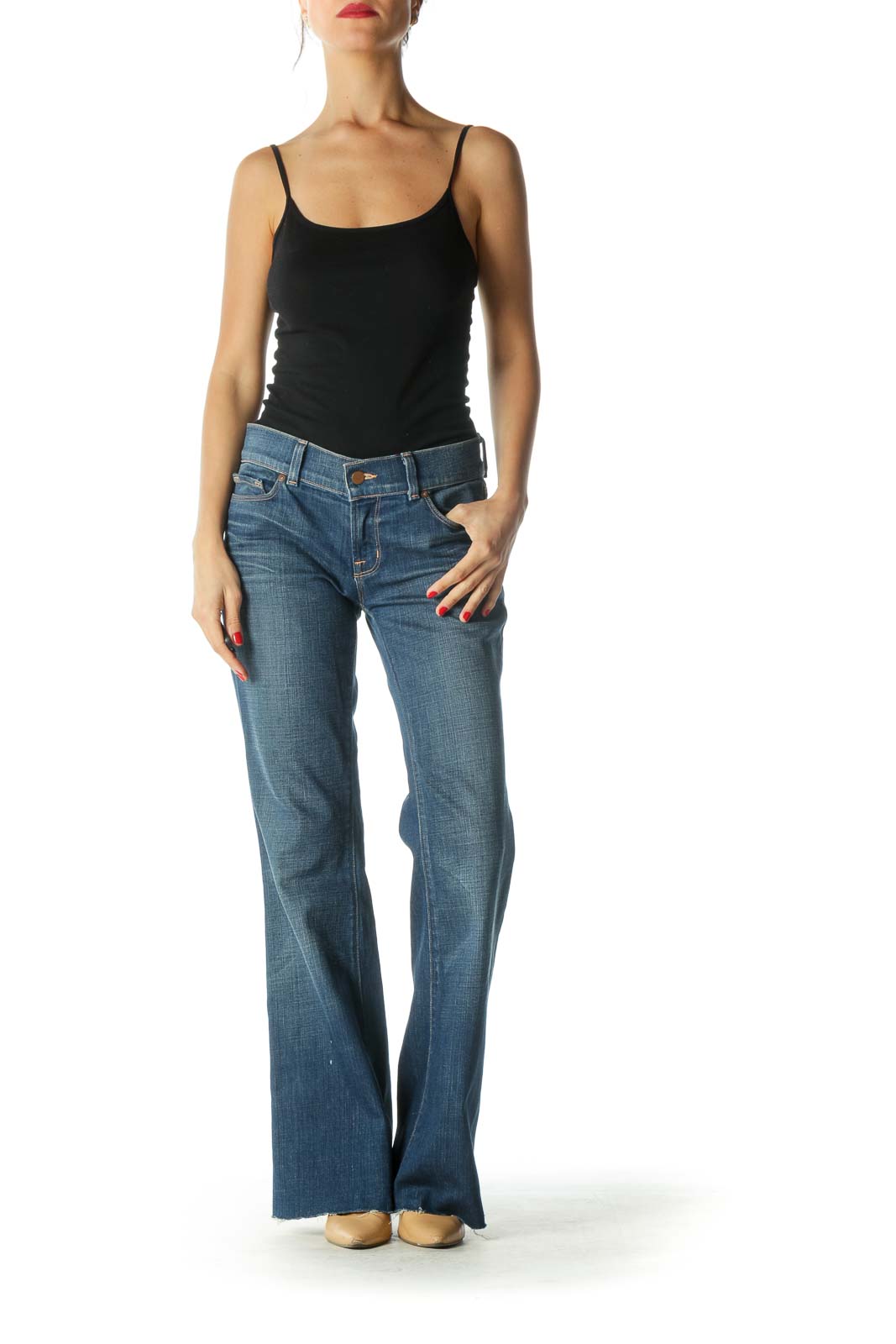 Blue Medium Wash Flared Jeans