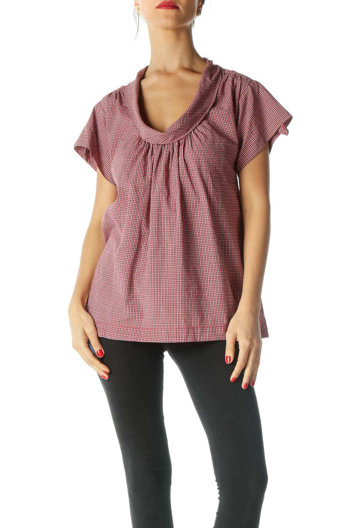 Red Checkered Pleated Top