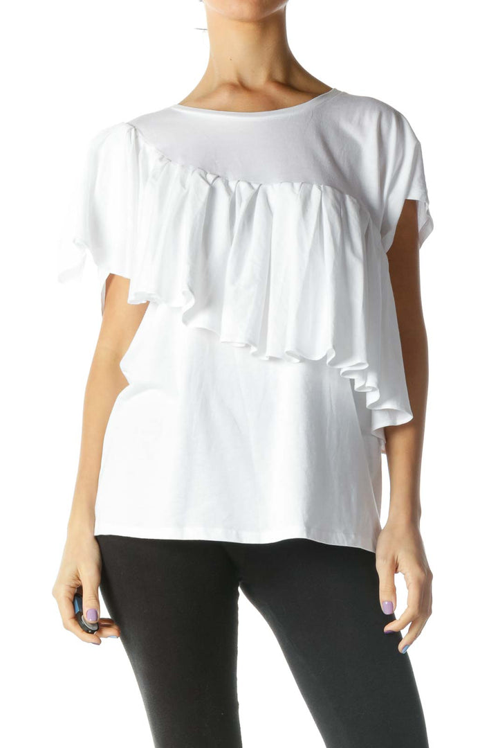 White Asymmetric Ruffled Top