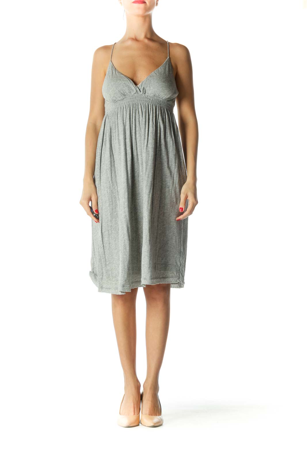 Gray V-Neck Sleeveless Scrunch Detail Day Dress