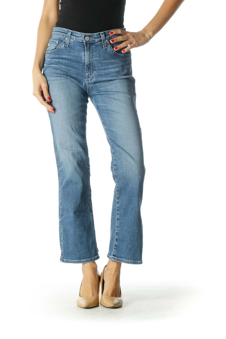 Blue High-Rise Slim Fit Flare Cropped Jeans