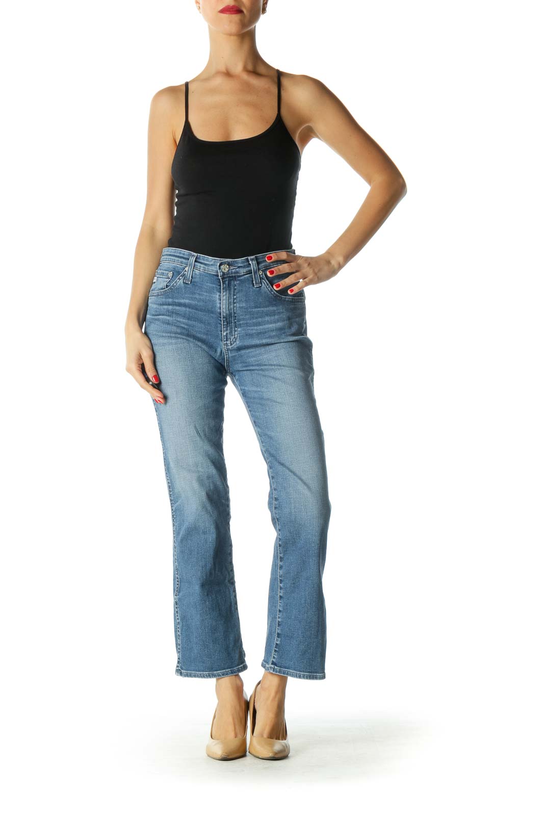 Blue High-Rise Slim Fit Flare Cropped Jeans