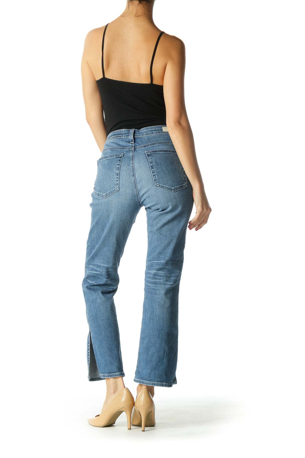 Blue High-Rise Slim Fit Flare Cropped Jeans