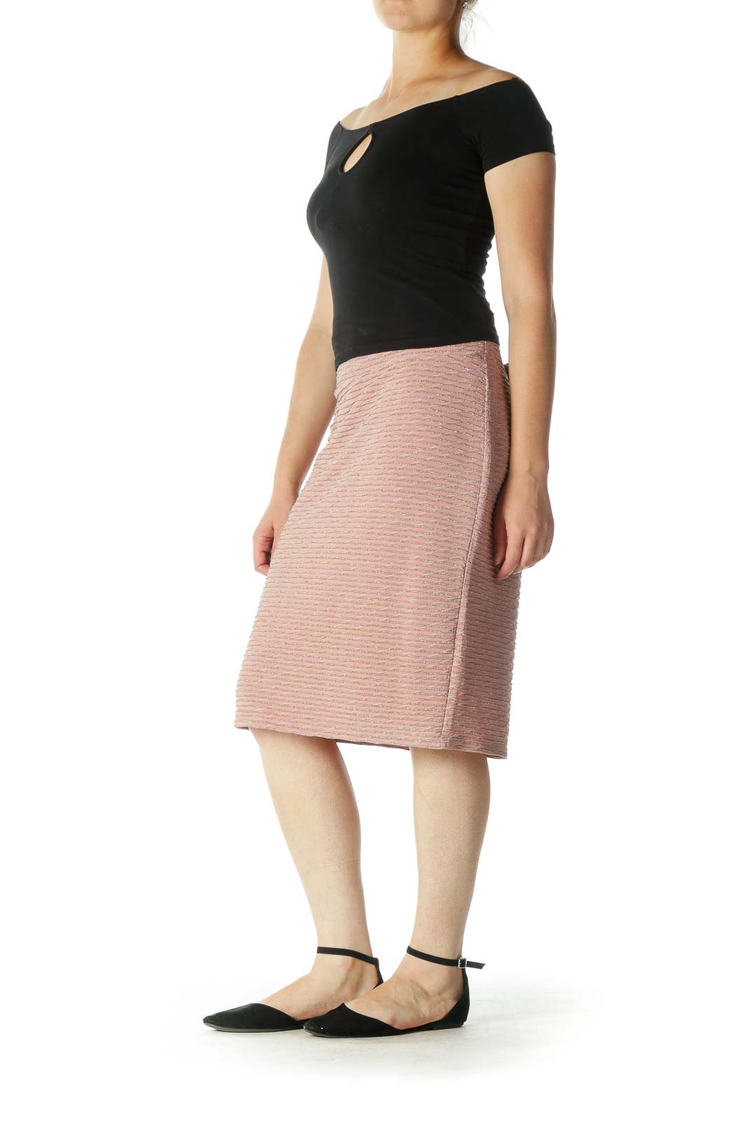 Pink Metallic Textured Pencil Skirt