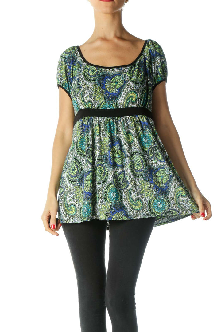 Green Paisley Short Sleeve Top