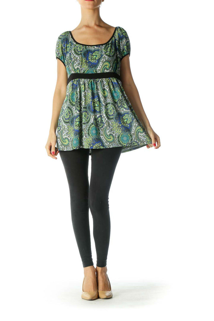 Green Paisley Short Sleeve Top