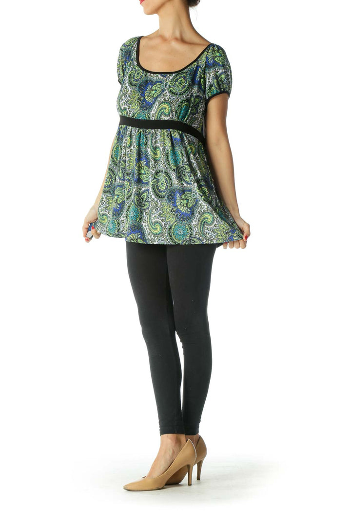 Green Paisley Short Sleeve Top