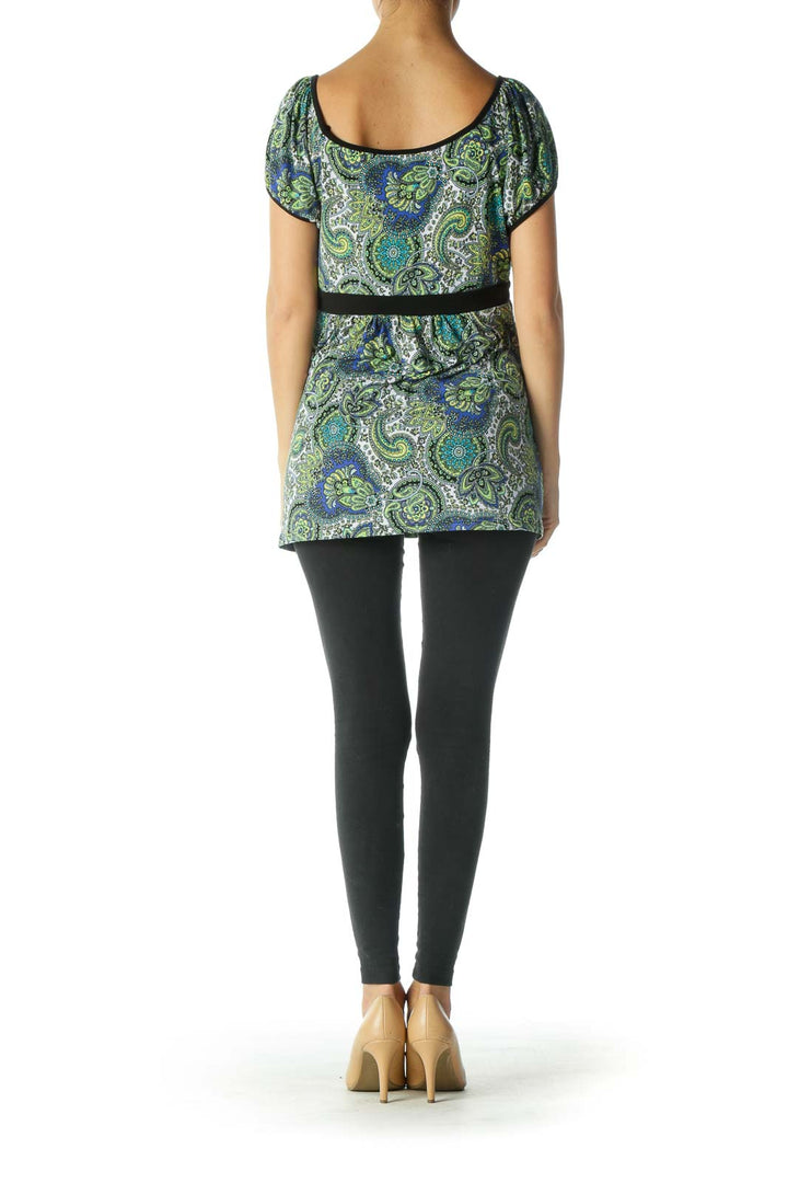 Green Paisley Short Sleeve Top