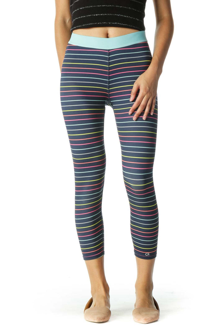 Blue Multicolor Striped Leggings