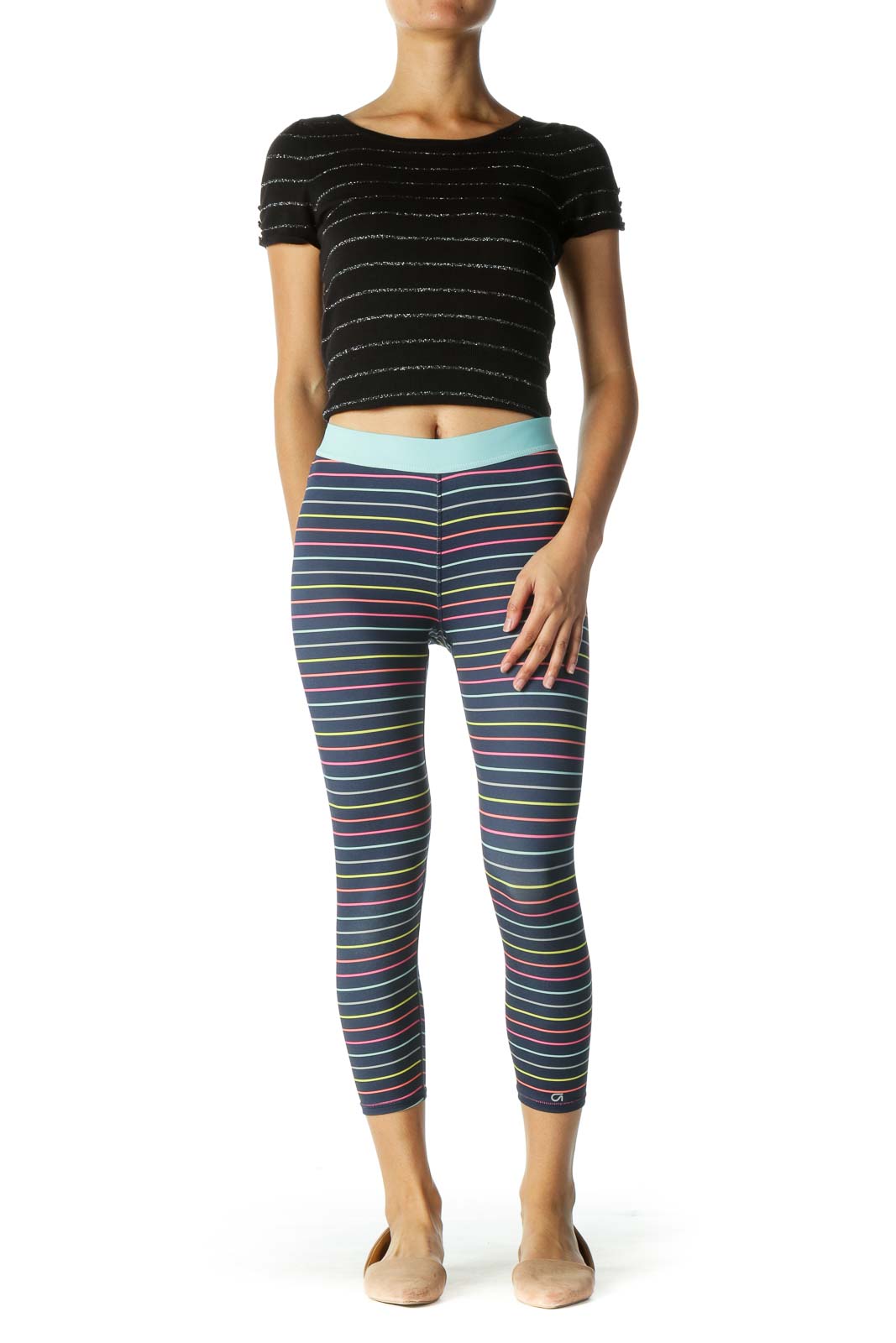 Blue Multicolor Striped Leggings