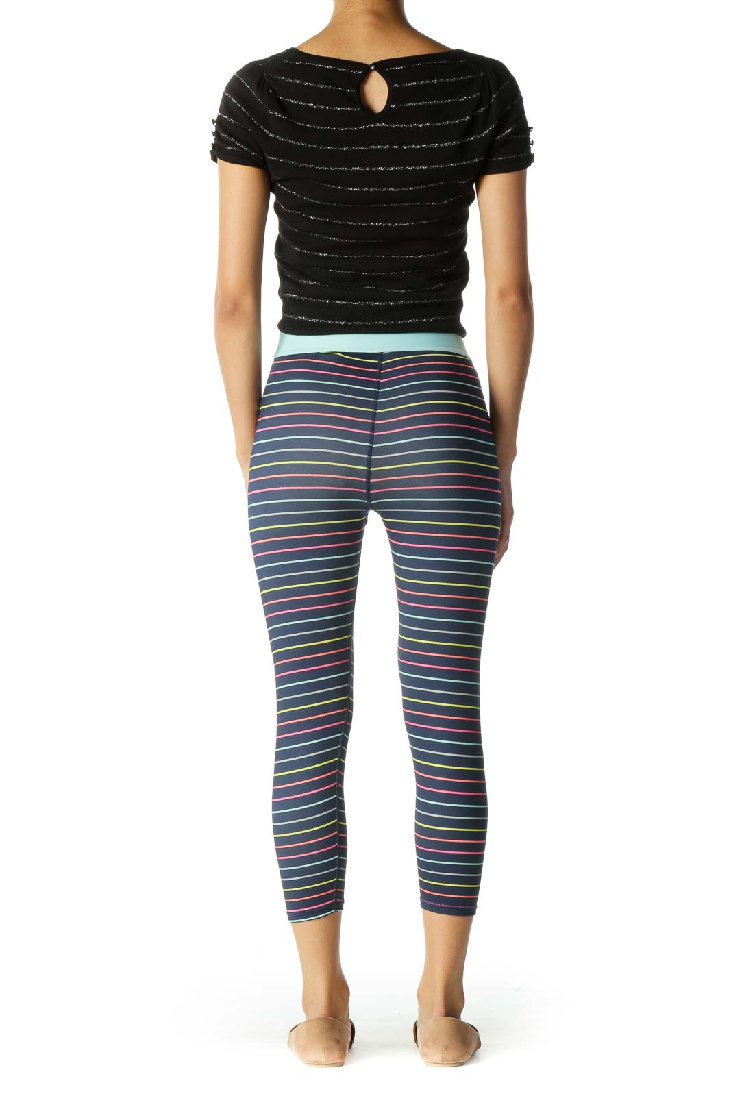 Blue Multicolor Striped Leggings