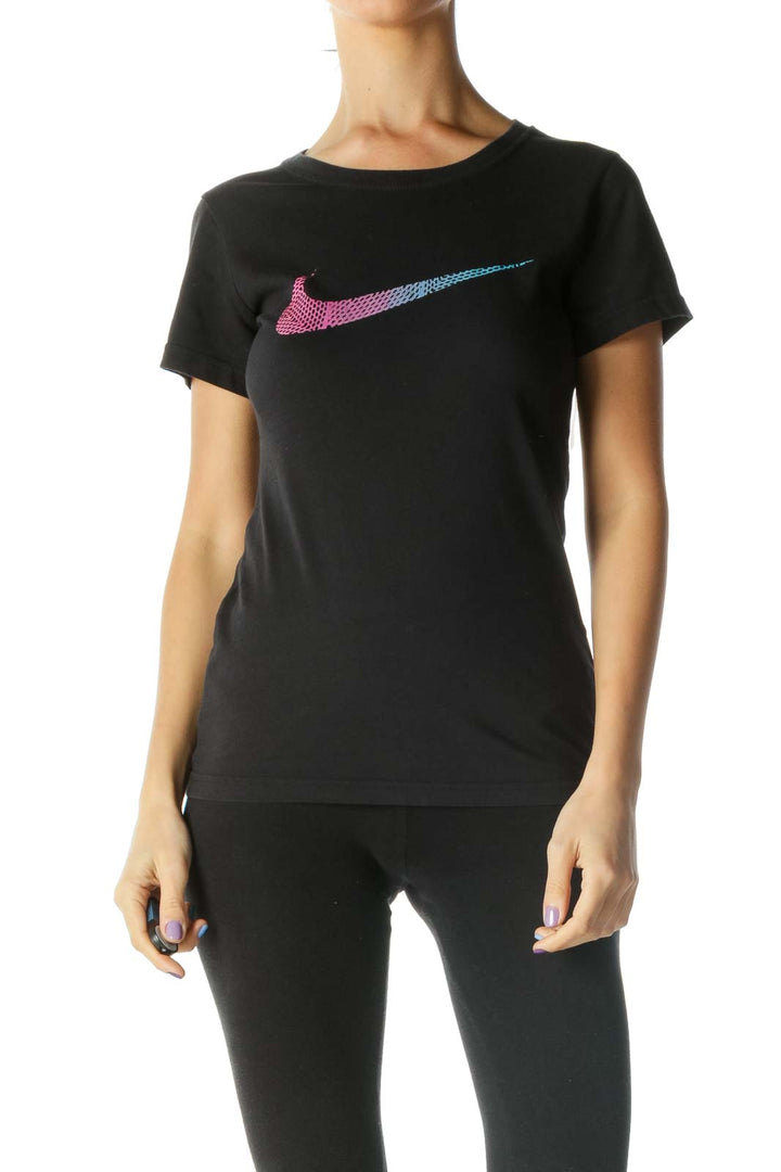 Black Round Neck Nike Printed Short Sleeve T-Shirt