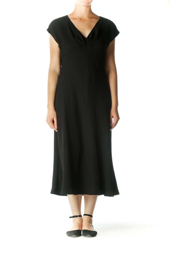 Black V-Neck Cap Sleeves Evening Dress